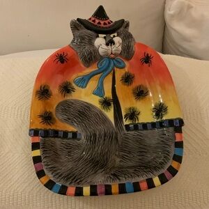 EUC Fitz and Floyd Kitty Witches with Spiders Halloween Candy dish